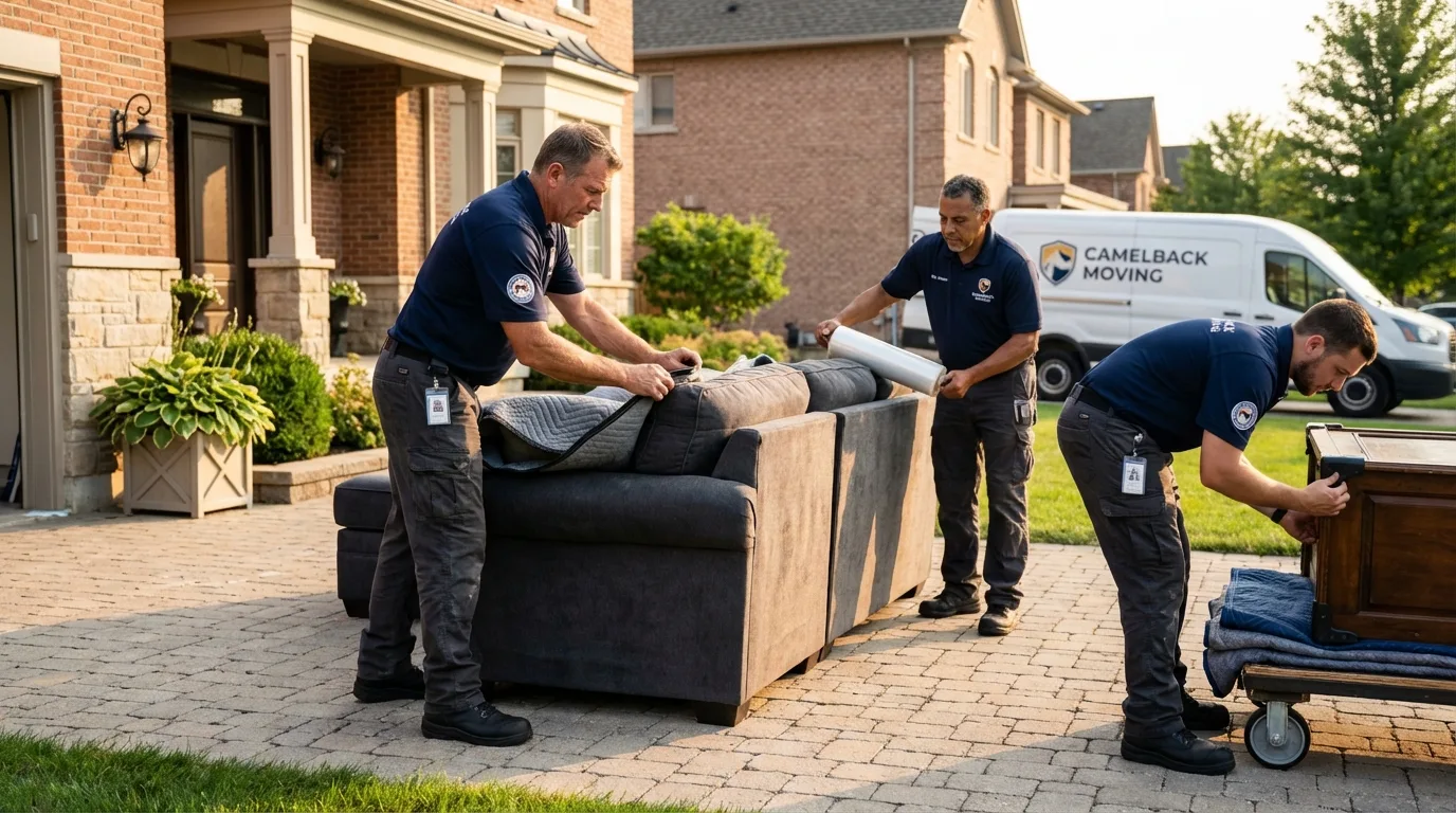Large estate moving crew wrapping furniture in Whitefield, NH